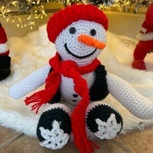 Handmade crocheted Christmas snowman 20 inches tall doll